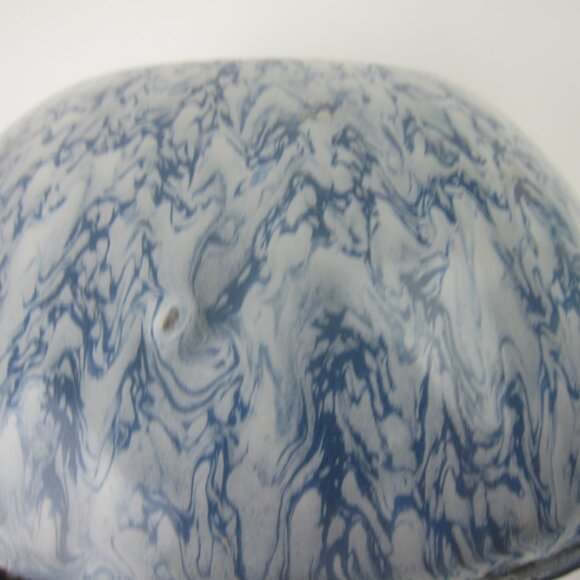 Antique Graniteware Mixing Bowl Blue Swirl 8" Enamelware Bowl Mottled Blue White - Picture 12 of 14